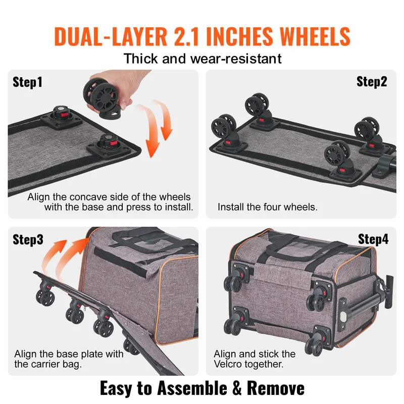 Furzela Rolling Pet Carrier with Wheels – Airline-Approved Travel Bag for Cats & Dogs Under 22 lb