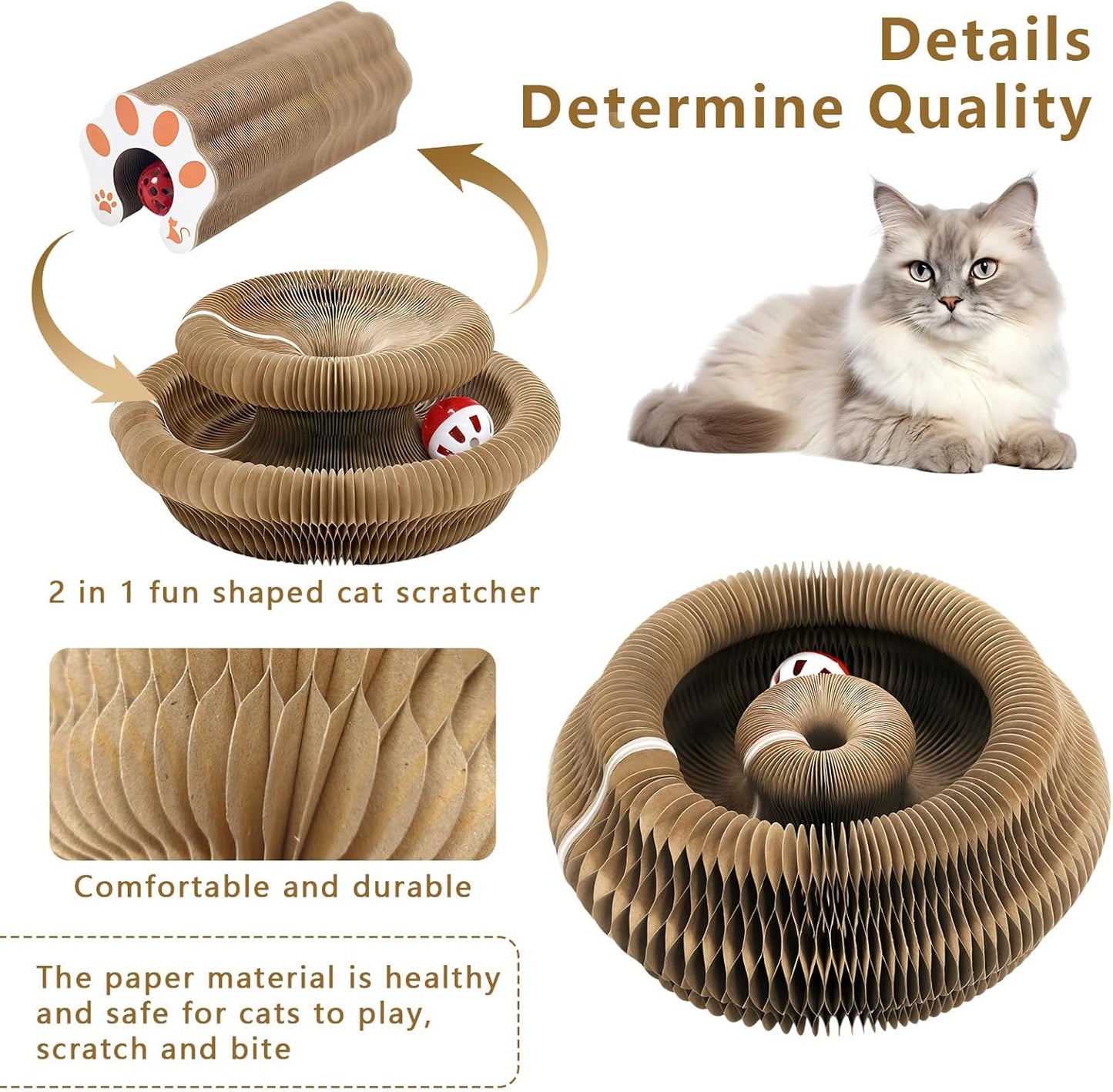 Kitlty Cat Toys Kurliz Cat Scratcher, Magic Organ Cat Scratching Board, Recyclable Cardboard Scratch Pad for Bored Indoor Cats Accordion Interactive Toys for Pet Claw Care
