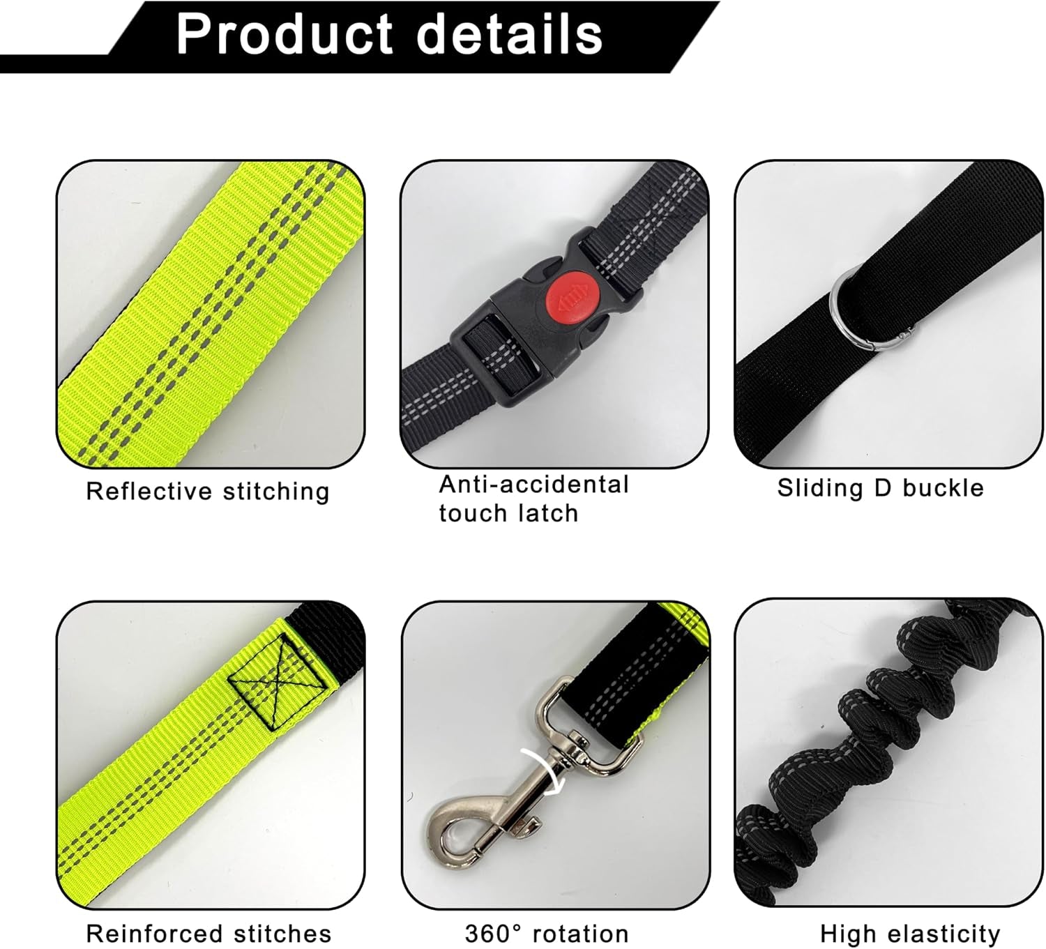 Hands Free Dog Leash with Zipper Pouch,Reflective Dual Handles Retractable Bungee Waist Leash for Small and Medium Dog Walking, Jogging (Black)