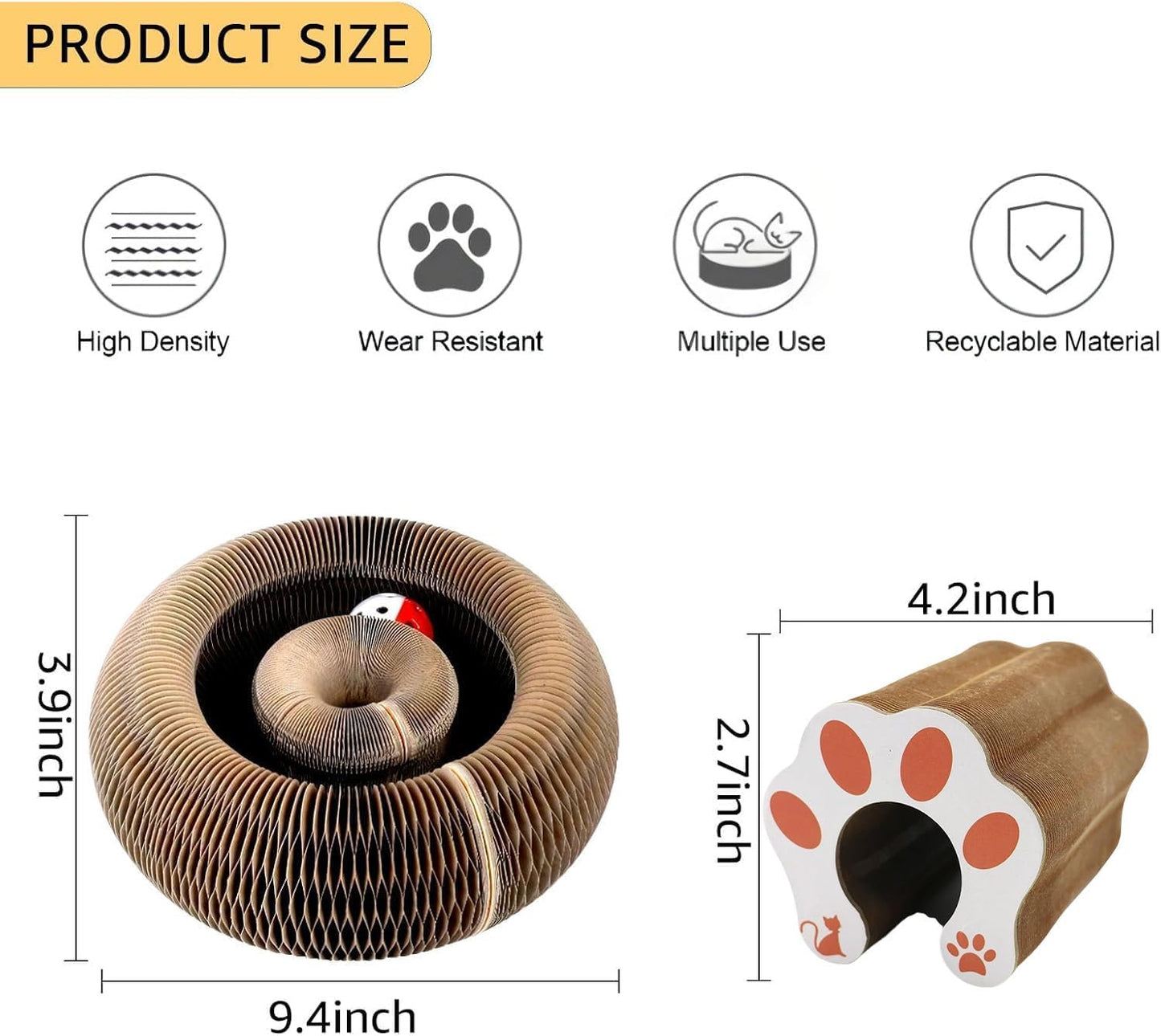 Kitlty Cat Toys Kurliz Cat Scratcher, Magic Organ Cat Scratching Board, Recyclable Cardboard Scratch Pad for Bored Indoor Cats Accordion Interactive Toys for Pet Claw Care