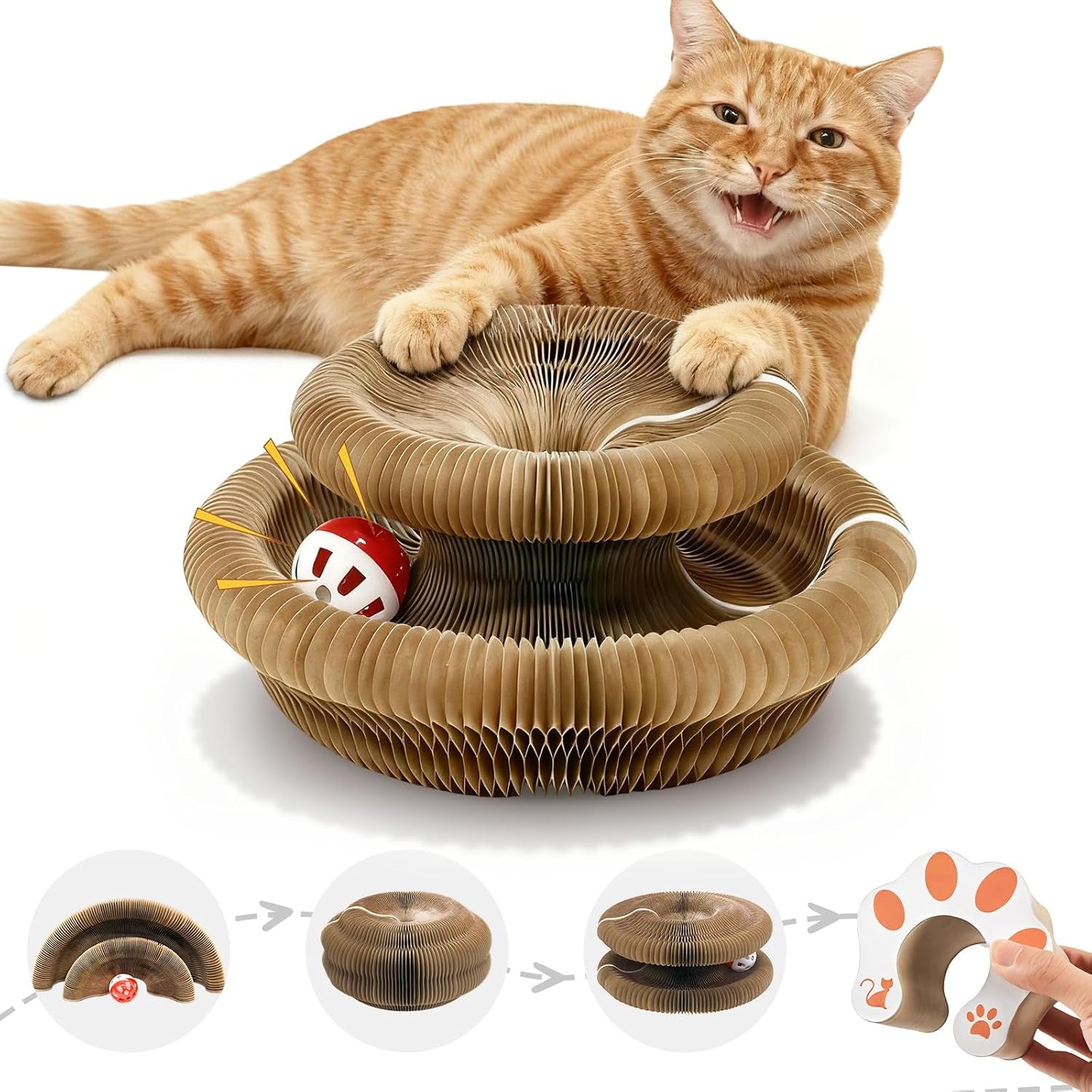 Kitlty Cat Toys Kurliz Cat Scratcher, Magic Organ Cat Scratching Board, Recyclable Cardboard Scratch Pad for Bored Indoor Cats Accordion Interactive Toys for Pet Claw Care