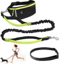 Hands Free Dog Leash with Zipper Pouch,Reflective Dual Handles Retractable Bungee Waist Leash for Small and Medium Dog Walking, Jogging (Black)