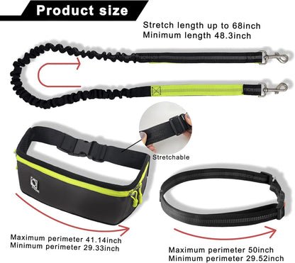 Hands Free Dog Leash with Zipper Pouch,Reflective Dual Handles Retractable Bungee Waist Leash for Small and Medium Dog Walking, Jogging (Black)