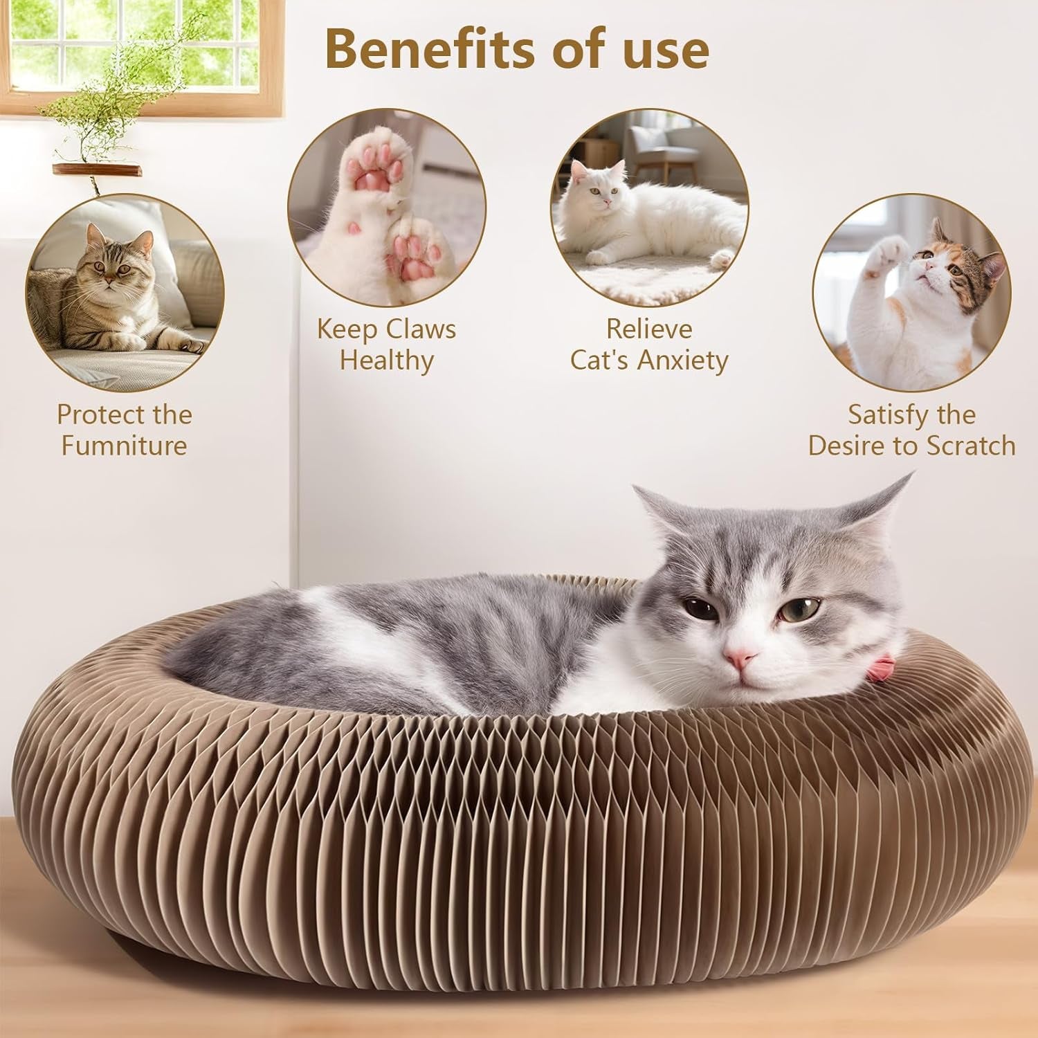 Kitlty Cat Toys Kurliz Cat Scratcher, Magic Organ Cat Scratching Board, Recyclable Cardboard Scratch Pad for Bored Indoor Cats Accordion Interactive Toys for Pet Claw Care